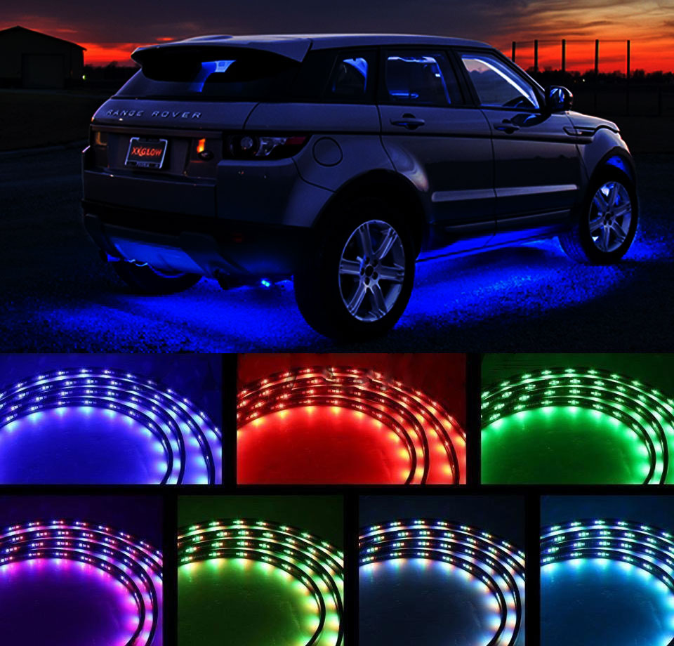 4PCS 7 Color LED Strip Under Car Tube Underglow Underbody System Neon