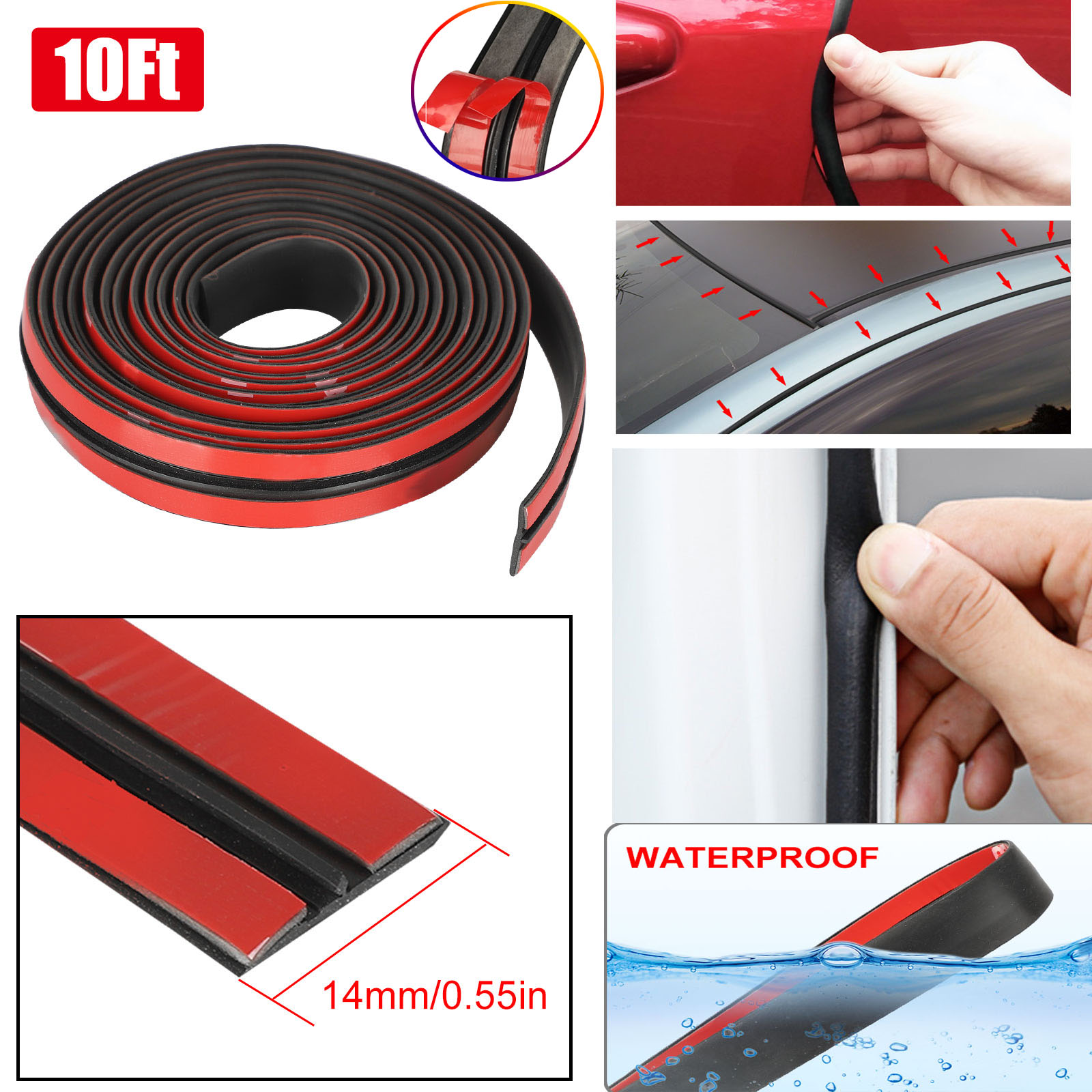 3M 10FT T-Shape Car Rubber Front Rear Windshield Panel Seal Strip Moulding Trim