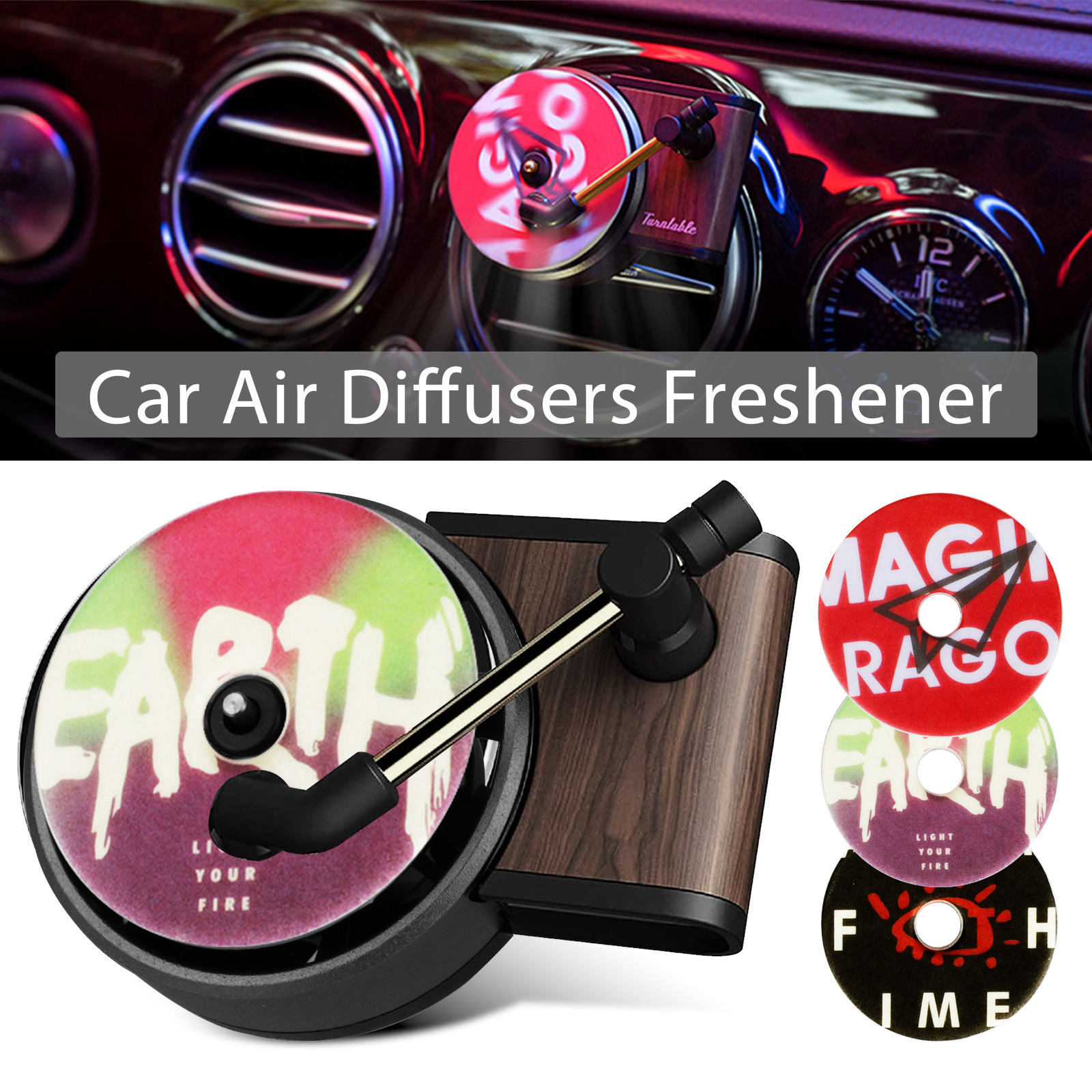 2pcs Record Player Car Auto Perfume Clip Air Freshener Vent Fragrance Diffuser