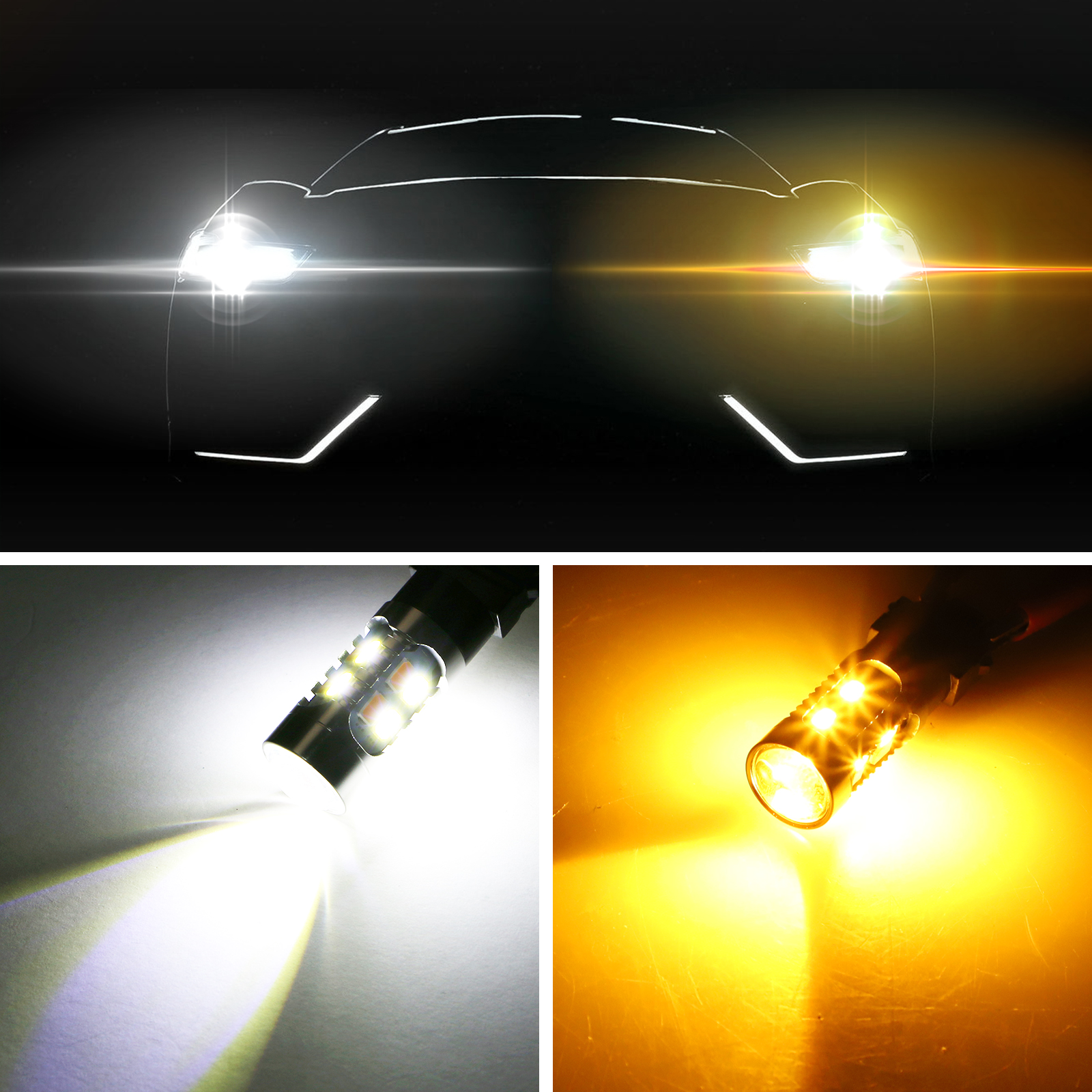 2X 3157 Switchback LED White Amber DRL Turn Signal Parking Light Bulb