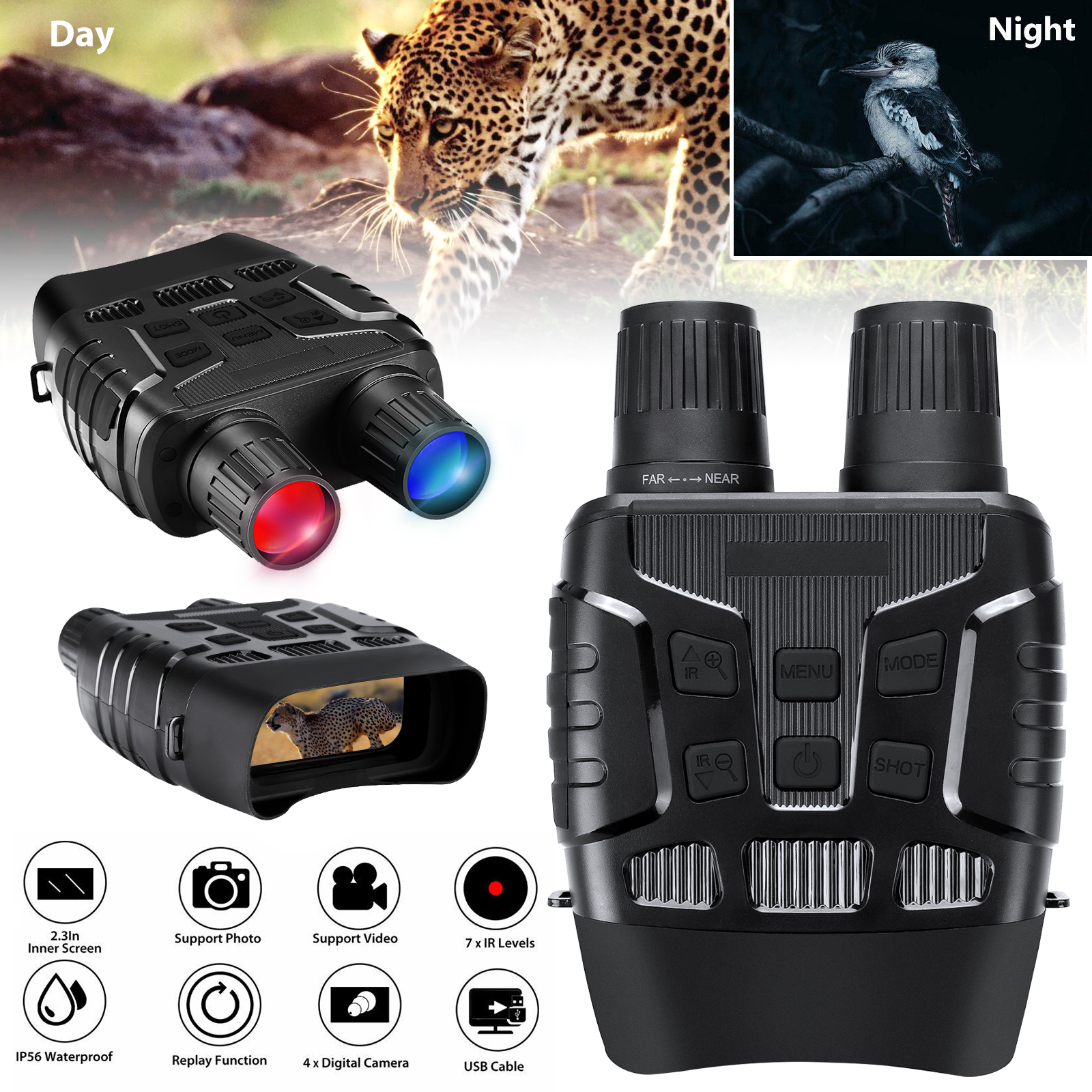 Imagen 14 - Cámara de infrarrojos de alcance monocular binocular de caza de visión nocturna con zoom digital de video HD