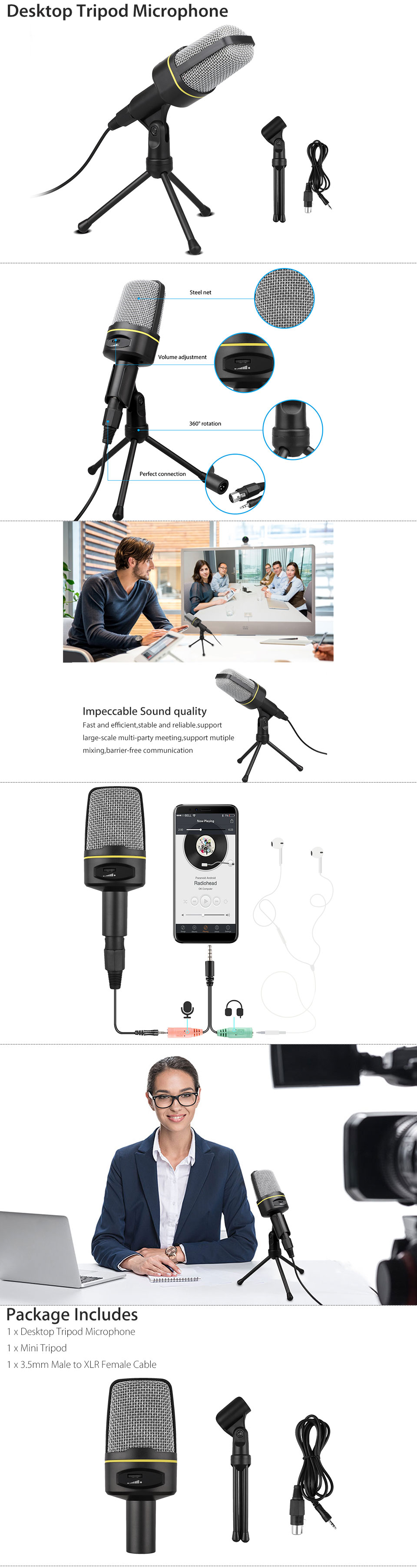 3.5mm Audio Condenser Microphone Mic Vocal Studio Recorder  