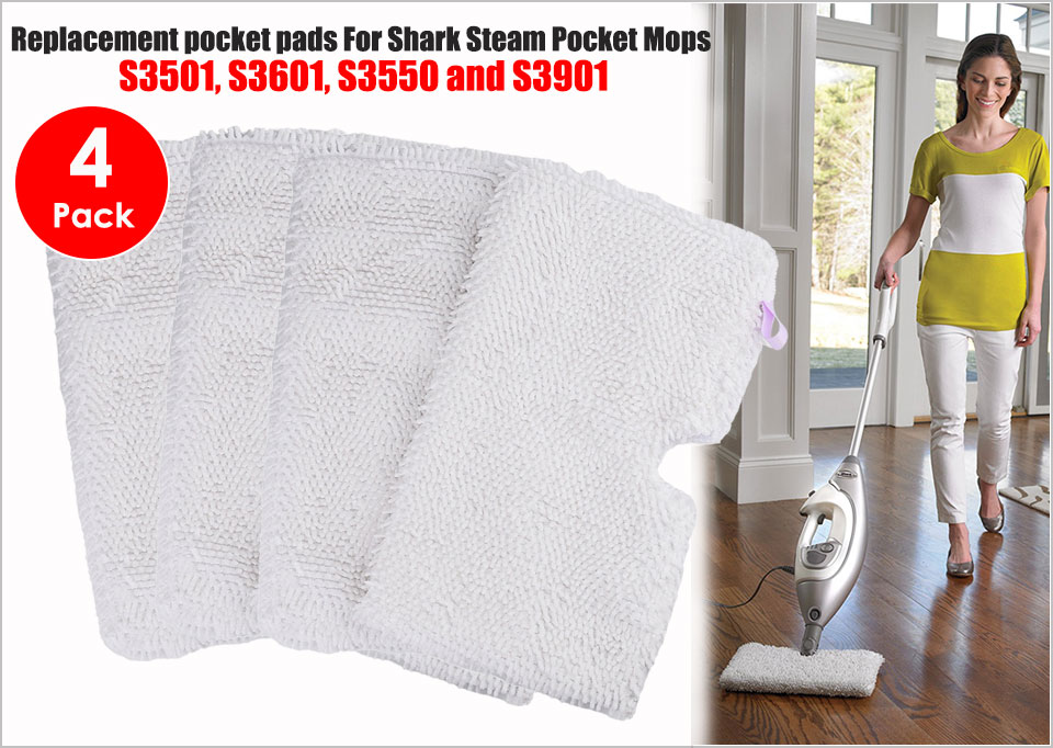4 Pack Standard Replacement Pads for Shark Steam Pocket Mop S3501 S3901